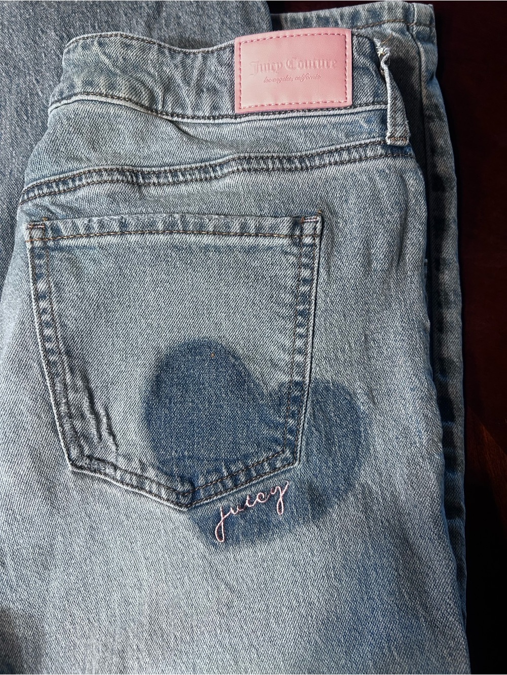 Juicy Couture Light Blue Denim High-Rise Jeans with Pink Logo Patch